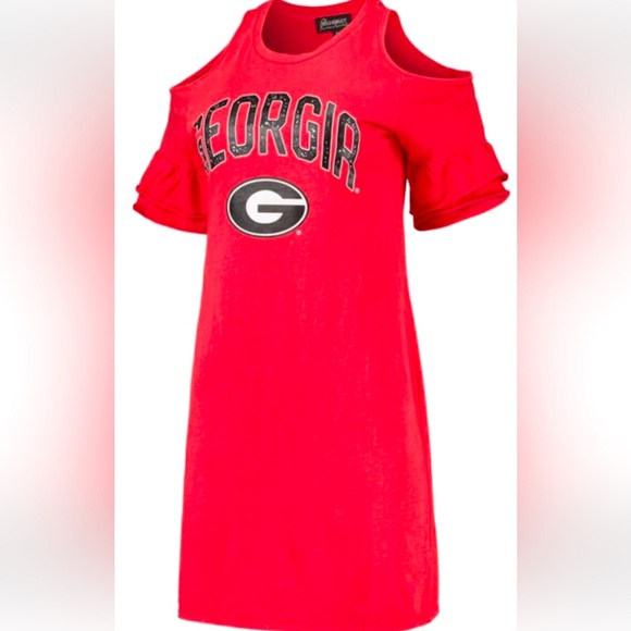 Ameda Dresses & Skirts - Women’s Gameday Couture Georgia Bulldogs Red Cold Shoulder Dress Size Medium